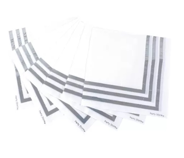 Servilleta Blanca Borde Plateado/Dorado x 12 unid