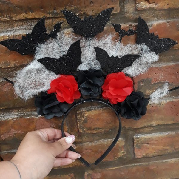 Vincha Halloween Flores y Murcielago x 1