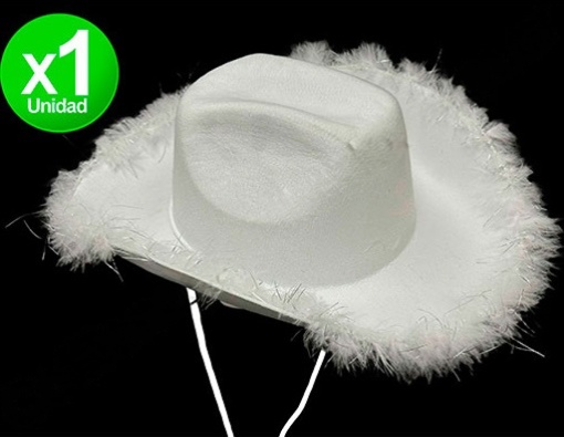Gorro cowboy con boa blanco